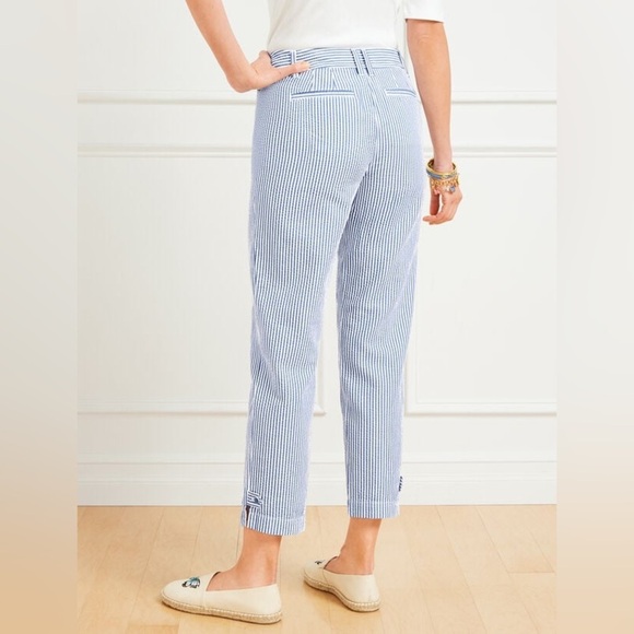 Talbots 100% Cotton Blue Seersucker “Perfect Crop” Pants - Picture 2 of 9